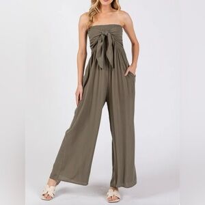 🟠NWT FINAL TOUCH Front Tie Wide Leg Jumpsuit in Vintage Olive SMALL